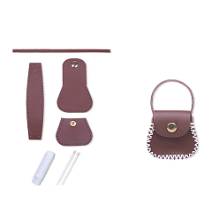Brown DIY Purse Making Kit, Including Cowhide Leather Bag Accessories, Iron Needles & Waxed Cord, Brown, 5x5.3cm