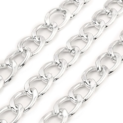 Silver Oxidation Aluminum Cuban Link Chains, Unwelded, with Spool, Silver, 21x15x3mm, about 32.81 Feet(10m)/Roll