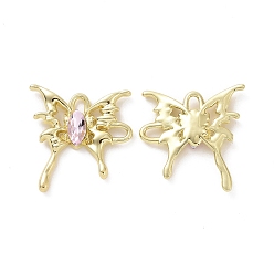 Pearl Pink Rack Plating Alloy Connector Charms, Butterfly Links with Glass, Light Gold, Cadmium Free & Lead Free & Nickle Free, Pearl Pink, 29x28x4.5mm, Hole: 3.5x2.5mm