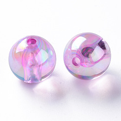 Violet Perles acryliques transparentes, de couleur plaquée ab , ronde, violette, 16x15mm, Trou: 2.8mm, environ220 pcs / 500 g