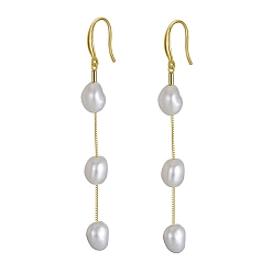 Real 14K Gold Plated Natural Pearl Dangle Earrings for Women, with 925 Sterling Silver Findings, Nuggets, Real 14K Gold Plated, 75~81mm