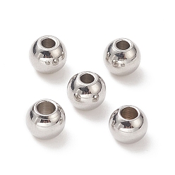 Color de Acero Inoxidable 304 de acero inoxidable redondas perlas espaciadoras, color acero inoxidable, 4x3 mm, agujero: 1.5 mm