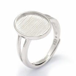 Серебро Регулируемое родиевое покрытие 925 компоненты кольца на палец из стерлингового серебра, овальные, Реальная платина, лоток : 10x14 мм, 17 мм