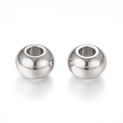 Stainless Steel Color 201 Stainless Steel European Beads, Large Hole Beads, Rondelle, Stainless Steel Color, 9.8x6.5mm, Hole: 4mm