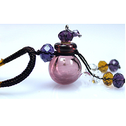 Plum Lampwork Perfume Bottle Pendant Necklace with Polyester Chains and Plastic Dropper, Plum, 11.42~14.96 inch(29~38cm)