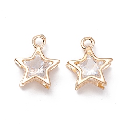 Golden Alloy Clear Cubic Zirconia Charms, Long-Lasting Plated, Star, Golden, 14x12x5mm, Hole: 1.4mm