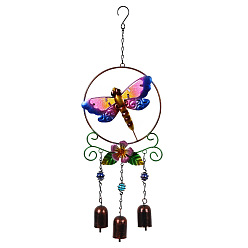 Dragonfly Glass Wind Chime, Art Pendant Decoration, with Iron Findings, for Garden, Window Decoration, Dragonfly, 510x160mm