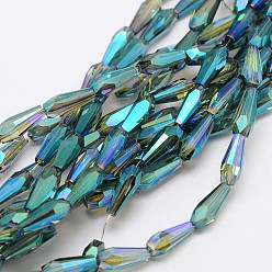 Cyan Foncé Brins de perles de verre galvanisées plaquées arc-en-ciel à facettes, dark cyan, 10x4mm, Trou: 1mm, Environ 60 pcs/chapelet, 23.6 pouce