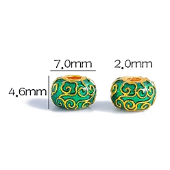 Green Brass Enamel Beads, Golden, Rondelle with Auspicious Clouds, Green, 7x4.6mm, Hole: 2mm