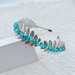 Turquoise Synthétique Élastiques à cheveux synthétiques turquoise, accessoires de cheveux pour mariée, avec cerceau à cheveux en forme de feuille de métal, 150x125x35mm