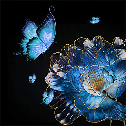 Marina Azul Kits de pintura de diamantes con tema de mariposa diy, incluyendo lienzo, diamantes de imitación de resina, bolígrafo adhesivo de diamante, plato de bandeja y arcilla de cola, azul marino, 300x300 mm