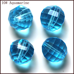 Deep Sky Blue Imitation Austrian Crystal Beads, Grade AAA, Faceted, Round, Deep Sky Blue, 10mm, Hole: 0.9~1mm