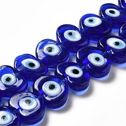 Medium Blue Handmade Evil Eye Lampwork Beads Strands, Heart, Medium Blue, 11.5x14x4.5mm, Hole: 1.2mm, about 28pcs/strand, 12.40''(31.5cm)