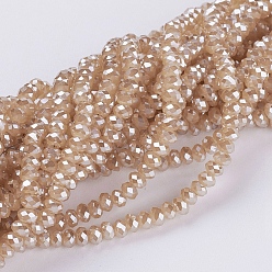 Kaki Perles en verre electroplate, perle plaquée lustre, facette, rondelle, kaki, 3~3.5x2~2.5mm, Trou: 0.8mm, Environ 135~140 pcs/chapelet, 14.6 pouce (37 cm)