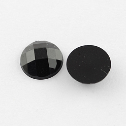 Black Acrylic Rhinestone Cabochons, Flat Back, Faceted, Half Round, Black, 14x5mm, about 500pcs/bag