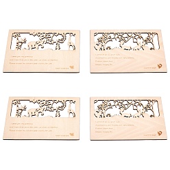 Bois Solide Carte postale en bois, avec motif de voeux animal et mot, rectangle, burlywood, 145x95x3mm, 4 pièces / kit