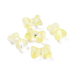 Yellow Transparent Spray Painted Glass Beads, Bowknot, Yellow, 10x14x8mm, Hole: 1mm