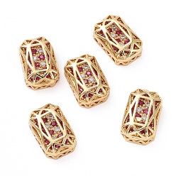Medium Violet Red Eco-friendly Brass Micro Pave Cubic Zirconia Multi-strand Links, Rack Plating, Cadmium Free & Lead Free, Rectangle Octagon, Golden, Medium Violet Red, 14x10x5mm, Hole: 1.4mm