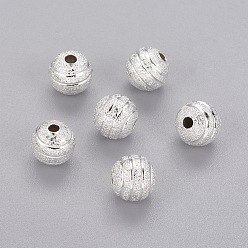 Plata Cuentas de latón texturado, rondo, el color plateado de plata, tamaño: cerca de 8 mm de diámetro, agujero: 2 mm