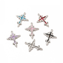 Mixed Color Rack Plating Alloy Enamel Pendants, Cadmium Free & Nickel Free & Lead Free, Cross Charm, Platinum, Mixed Color, 30x23x3mm, Hole: 1.6mm