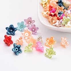 Mixed Color ABS Plastic Imitation Pearl Beads, Flower, Mixed Color, 10x10.5x5mm, Hole: 1mm, about 1000pcs/bag