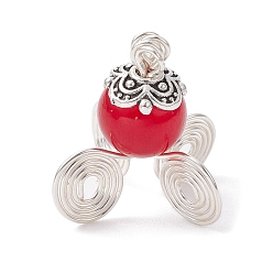 Rouge Pendentifs en perles de verre imitation jade, avec boucles en fil d'alliage de style tibétain, breloques calèche citrouille, rouge, 18.8x8.4x8.4mm, Trou: 2.5mm