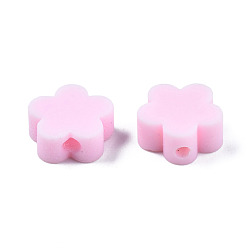 Бледно-Розовый Бусины из полимерной глины , цветок, розовый жемчуг, 9.5~10x10x3.5~4.5 мм, отверстие : 1.6 мм