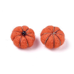 Orange Red Wool Felt Craft Decoration, with Glass Seed Beads, DIY Craft Decoration, Pumpkin, Orange Red, 23~24x13~17mm