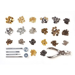 Mixed Color Metal Jewelry Buttons Fastener  Install Tool Sets, with  Snap Buttons and Rivet, Fixing Tool, Pliers
, Mixed Color, 12.5mm, 4 color/box, 10sets/color