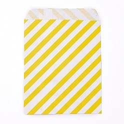Jaune Sacs en papier kraft, pas de poignées, sacs de stockage de nourriture, rayure, jaune, 18x13 cm