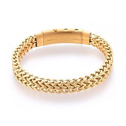 Golden 304 Stainless Steel Mesh Bracelets, with Bayonet Clasps, Golden, 8-5/8 inch(22cm), 9x4.5mm