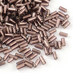 Rosy Brown Glass Bugle Beads, Silver Lined, Rosy Brown, 4~4.5x2mm, Hole: 1mm, about 450g/bag, 14000pcs/bag