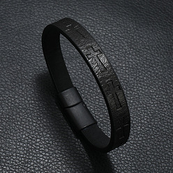 Noir Bracelet cordon plat en simili cuir croix, noir, 8-1/4 pouce (21 cm)
