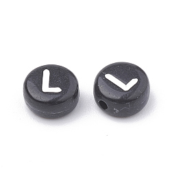 Letter L Opaque Acrylic Beads, Horizontal Hole, Alphabet Style, Flat Round, Letter.L, 7x4mm, Hole: 1.5mm, about 3700pcs/500g