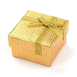 Gold Cardboard Box Ring Boxes, with Bowknot, Square, Gold, 5x5x3.1cm