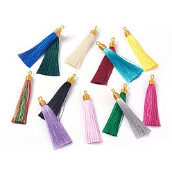 Mixed Color Nylon Tassel Big Pendants, with Iron Findings, Golden, Mixed Color, 86x9.5mm, Hole: 3x5mm