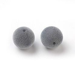 Gray Flocky Acrylic Beads, Half Drilled, Round, Gray, 8mm, Hole: 1.4mm