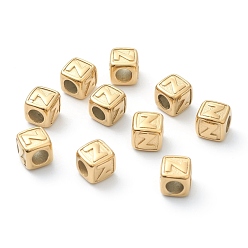 Letter Z 304 Stainless Steel European Beads, Large Hole Beads, Horizontal Hole, Cube with Letter, Golden, Letter.Z, 8x8x8mm, Hole: 4mm