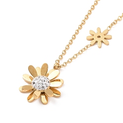 Golden Crystal Rhinestone Flower Pendant Necklace, Ion Plating(IP) 304 Stainless Steel Jewelry for Women, Golden, 17.91 inch(45.5cm)
