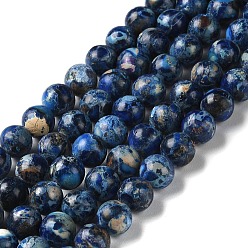 Bleu Marine Brins de perles de jaspe impérial naturel, teint, ronde, bleu marine, 8~8.5mm, Trou: 1~1.2mm, Environ 47~48 pcs/chapelet, 15.16 pouce (38.5 cm)