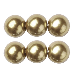 Verge D'or Brins de perles rondes en verre teinté écologique, Grade a, cordon en coton fileté, verge d'or, 8mm, Trou: 0.7~1.1mm, Environ 52 pcs/chapelet, 15 pouce