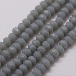 Gray Imitation Jade Glass Bead Strands, Rondelle, Faceted, Gray, 2~3x2mm, Hole: 1mm, about 200pcs/strand, 17.32 inch