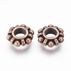 Red Copper Alloy Beads Spacers, Cadmium Free & Nickel Free & Lead Free, Flower, Red Copper, 11x4mm, Hole: 5mm