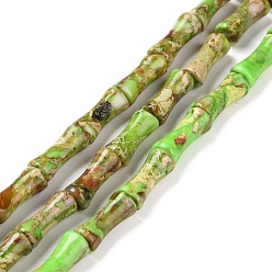 Желто-Зеленый Натуральные имперские нитки из бисера яшмы, окрашенные, бамбуковую палку, желто-зеленый, 12x5 мм, отверстие : 0.5 мм, около 34 шт / нитка, 15.94'' (40.5 см)