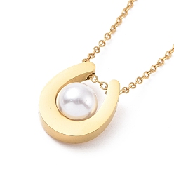 Golden Plastic Imitation Pearl Teardrop Pendant Necklace, Ion Plating(IP) 304 Stainless Steel Jewelry for Women, Golden, 16.14 inch(41cm)