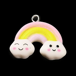 Yellow Opaque Resin Pendants, Rainbow Charms with Platinum Plated Iron Loops, Yellow, 20.5x25x7mm, Hole: 2mm