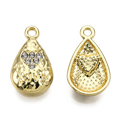 Light Gold Rack Plating Alloy Pendants, with Crystal Rhinestone, Cadmium Free & Nickel Free & Lead Free, Teardrop with Heart, Light Gold, 18x10.5x3mm, Hole: 1.6mm