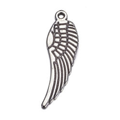 Antique Silver Tibetan Style Alloy Pendants, Lead Free and Cadmium Free, Wing, Antique Silver, 30x9x1.5mm, Hole: 1mm