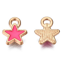 Deep Pink Alloy Enamel Star Charms, Cadmium Free & Nickel Free & Lead Free, Light Gold, Pentagram, Deep Pink, 9x6.5x1mm, Hole: 1.4mm