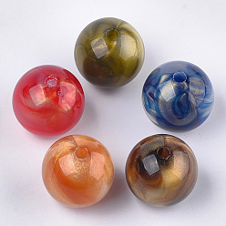 Mixed Color Imitation Gemstone Acrylic Beads, with Glitter Powder, Round, Mixed Color, 23.5x23mm, Hole: 3.5mm